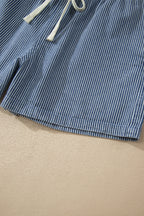 Sky Blue Stripe Drawstring Elastic Waist Casual Denim Shorts