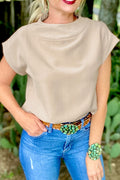 Oatmeal Plain Crew Neck Loose Fit Casual Top Oatmeal 50%Polyester+45%Viscose+5%Elastane