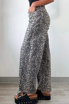 Black Leopard Print High Waist Barrel Jeans