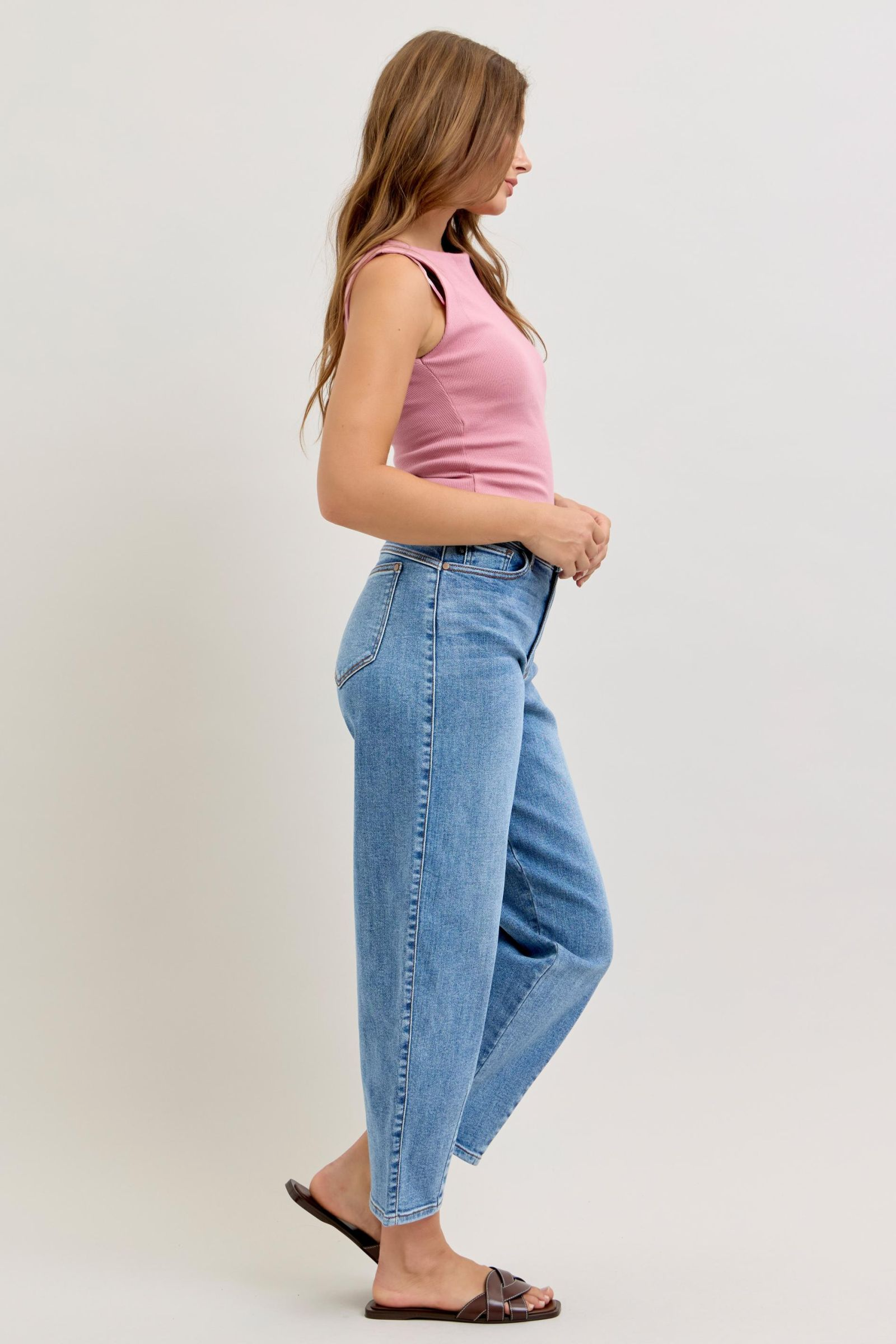 Judy Blue High Waist Front Darts Back Yoke Barrel Denim Jeans 82712