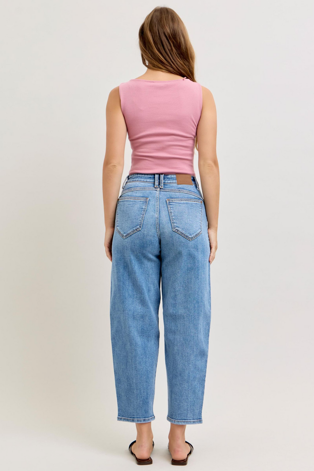 Judy Blue High Waist Front Darts Back Yoke Barrel Denim Jeans 82712