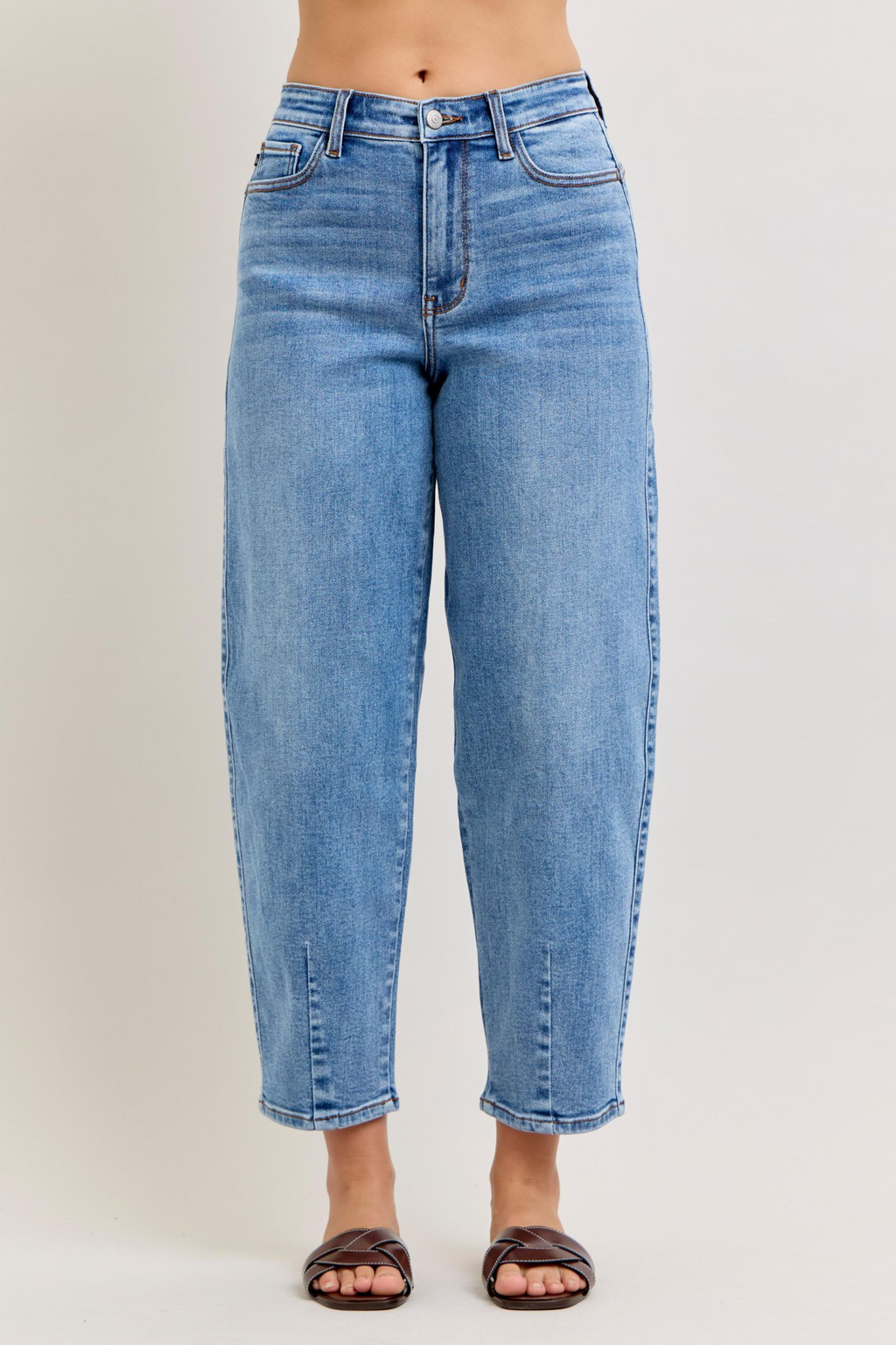 Judy Blue High Waist Front Darts Back Yoke Barrel Denim Jeans 82712