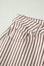 Khaki Stripe Casual Barrel Jeans