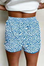 Pink Leopard Elastic Waistband Lace up Contrast Trim Casual Shorts
