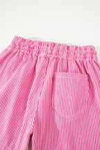 Sky Blue Stripe Drawstring Elastic Waist Casual Denim Shorts