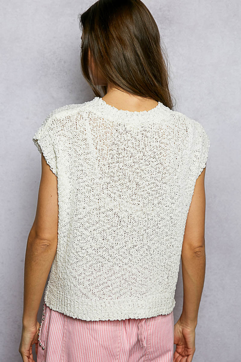 POL Star Round Neck Popcorn Knit Short Sleeved Top