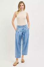 Risen High Rise Cropped Barrel Pleated Jeans PGC21760