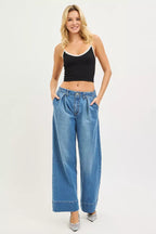 RISEN Slouchy Wide Leg Jeans With Pleats