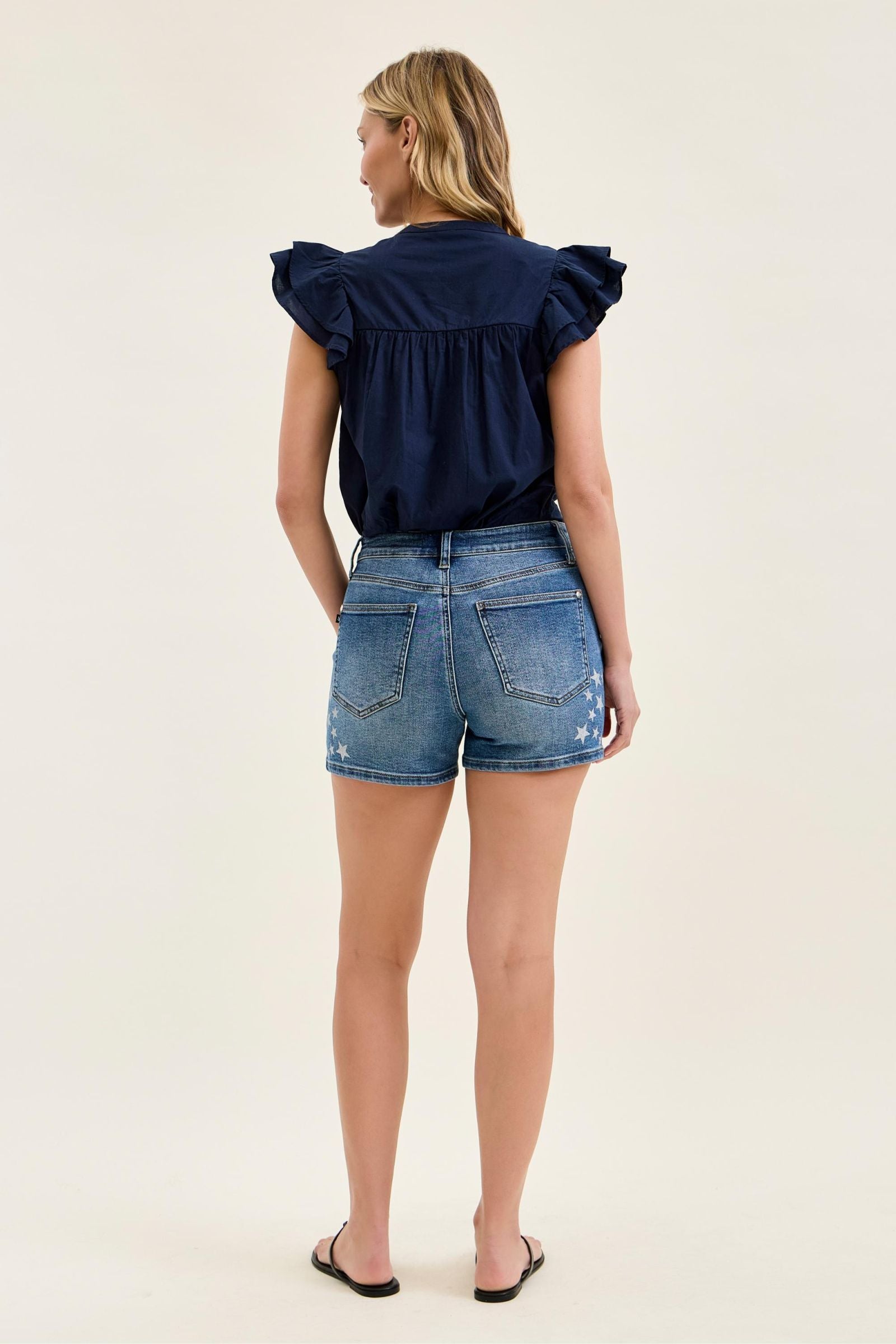 Judy Blue High Waist Star Splatter Slim Denim Short 150377