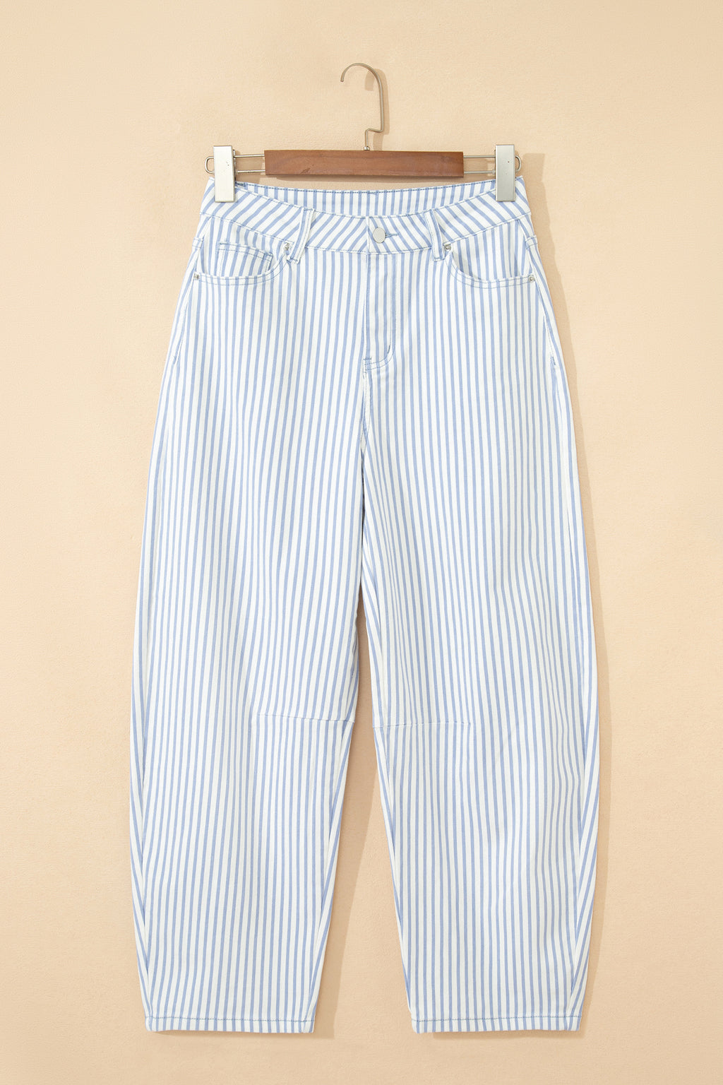 Khaki Stripe Casual Barrel Jeans