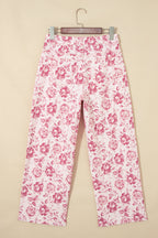 Pink Vintage Floral Print Denim Shift Pants