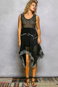 POL Texture Lace Ruffled Sleeveless Dress BLACK