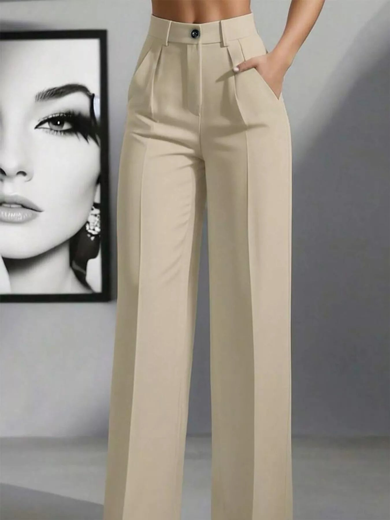 High-Waisted Wide Leg Pants Khaki