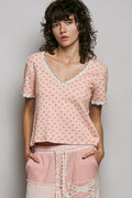 POL Floral V-Neck Short Sleeve Rib T-Shirt SOFT PINK