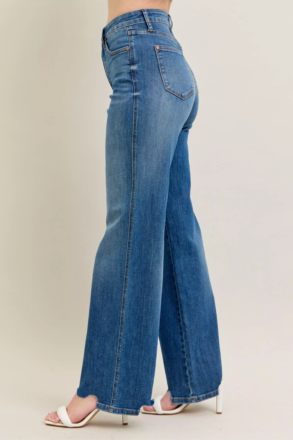 Judy Blue High Waist Tummy Control Chew Hem Destroy Wide Jeans 88932