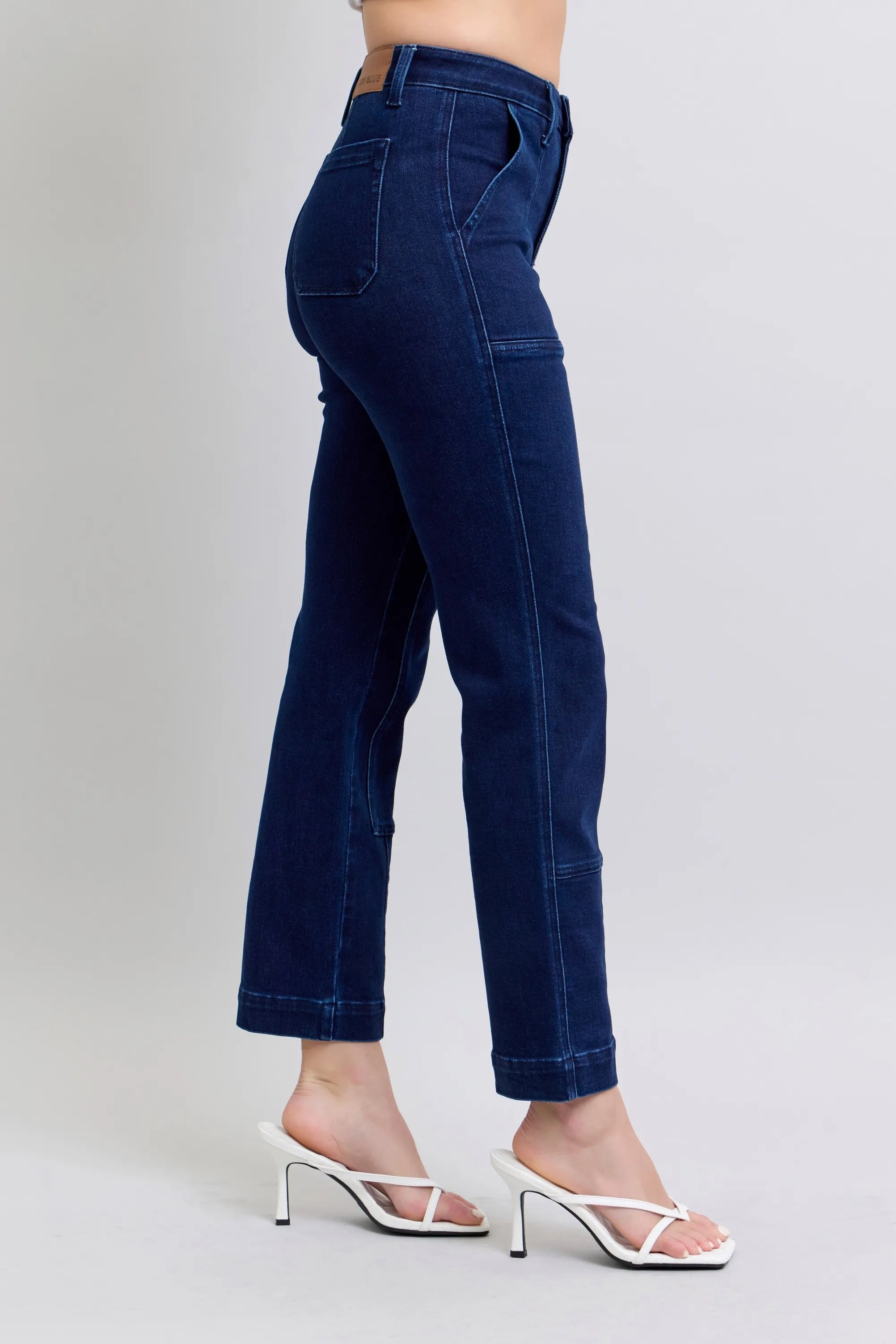 Judy Blue Vintage Horizon High Rise Work Wear Utility Dark Wash Straight Leg Jeans 88918