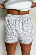 Pink Leopard Elastic Waistband Lace up Contrast Trim Casual Shorts