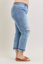 Judy Blue Mid Rise Destroyed Cuffed Boyfriend Denim Jeans 82688