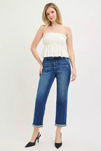 RISEN Slouchy Cropped Boyfriend Jeans with Cuffed Hem
