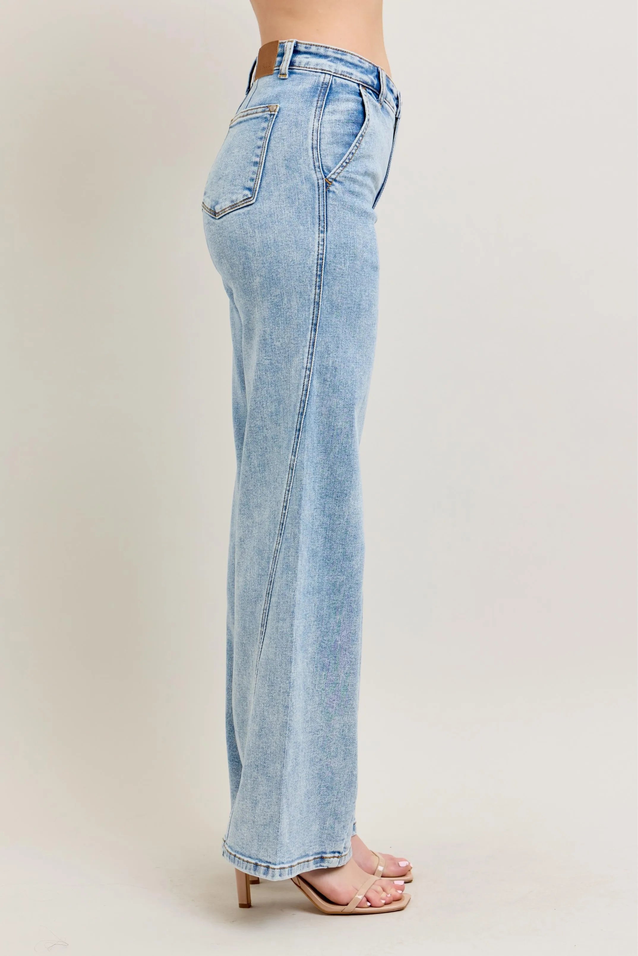 Judy Blue High Waist Wide Leg Jeans with Skewed Inseam