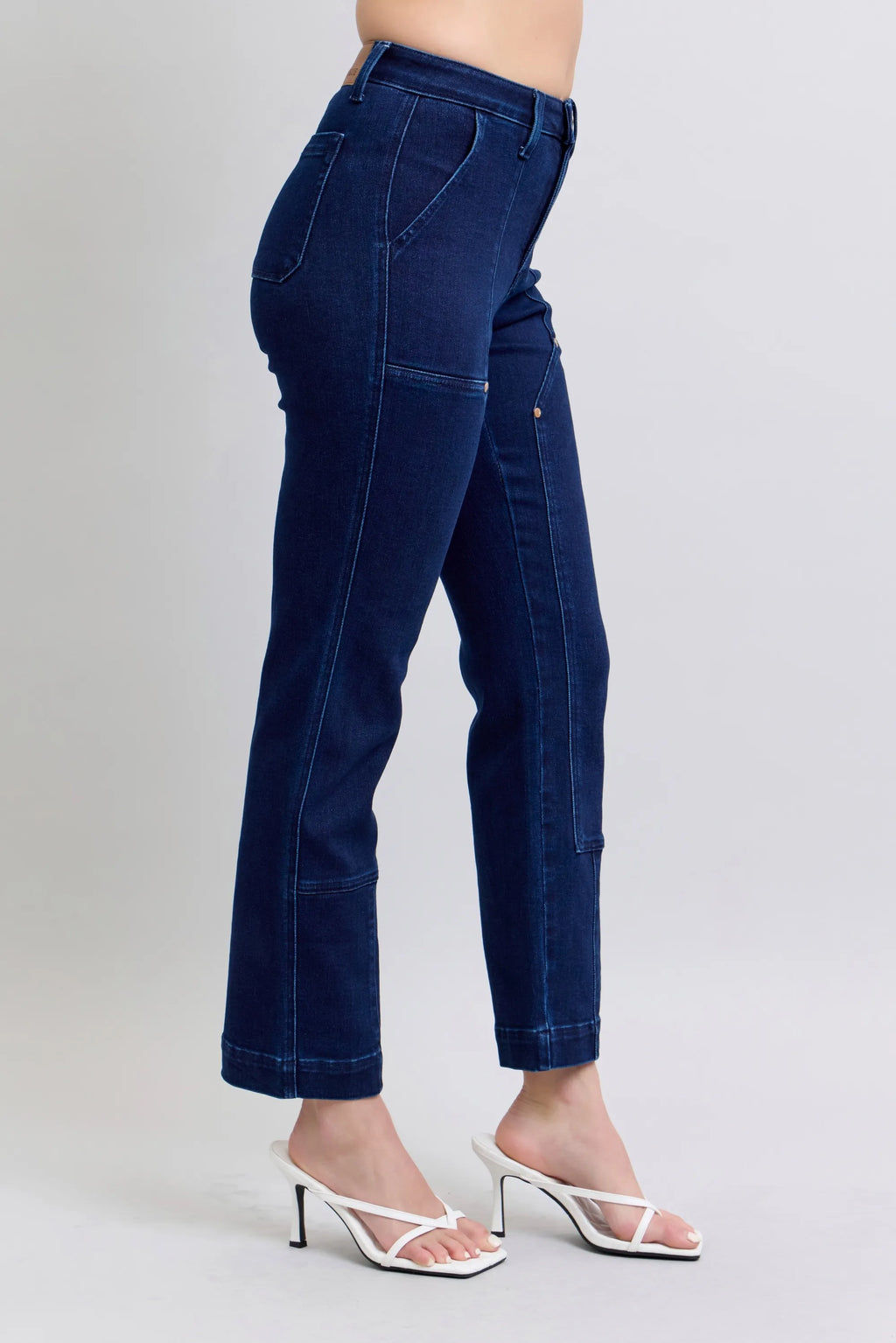 Judy Blue Vintage Horizon High Rise Work Wear Utility Dark Wash Straight Leg Jeans 88918
