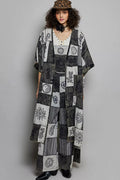 POL Open Front Printed Patchwork Longline Cardigan BLACK MULTI One Size