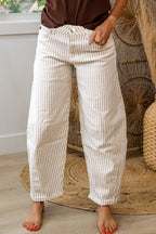 Khaki Stripe Casual Barrel Jeans Khaki Stripe 98%Cotton+2%Elastane
