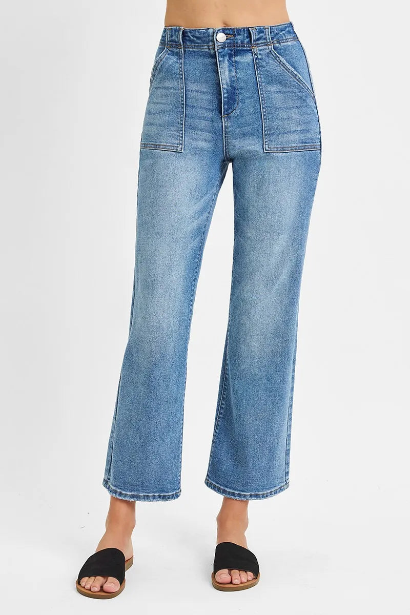 RISEN High Waisted Bootcut Cropped Jeans