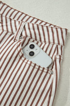 Khaki Stripe Casual Barrel Jeans