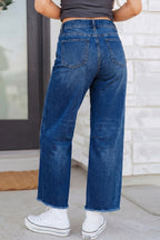 Black Frayed Cropped Straight Jeans