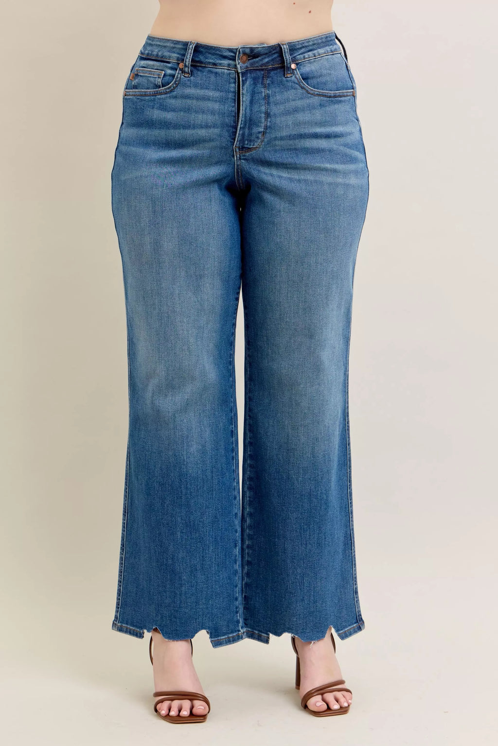 Judy Blue High Waist Tummy Control Chew Hem Destroy Wide Jeans 88932