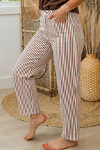 Khaki Stripe Casual Barrel Jeans