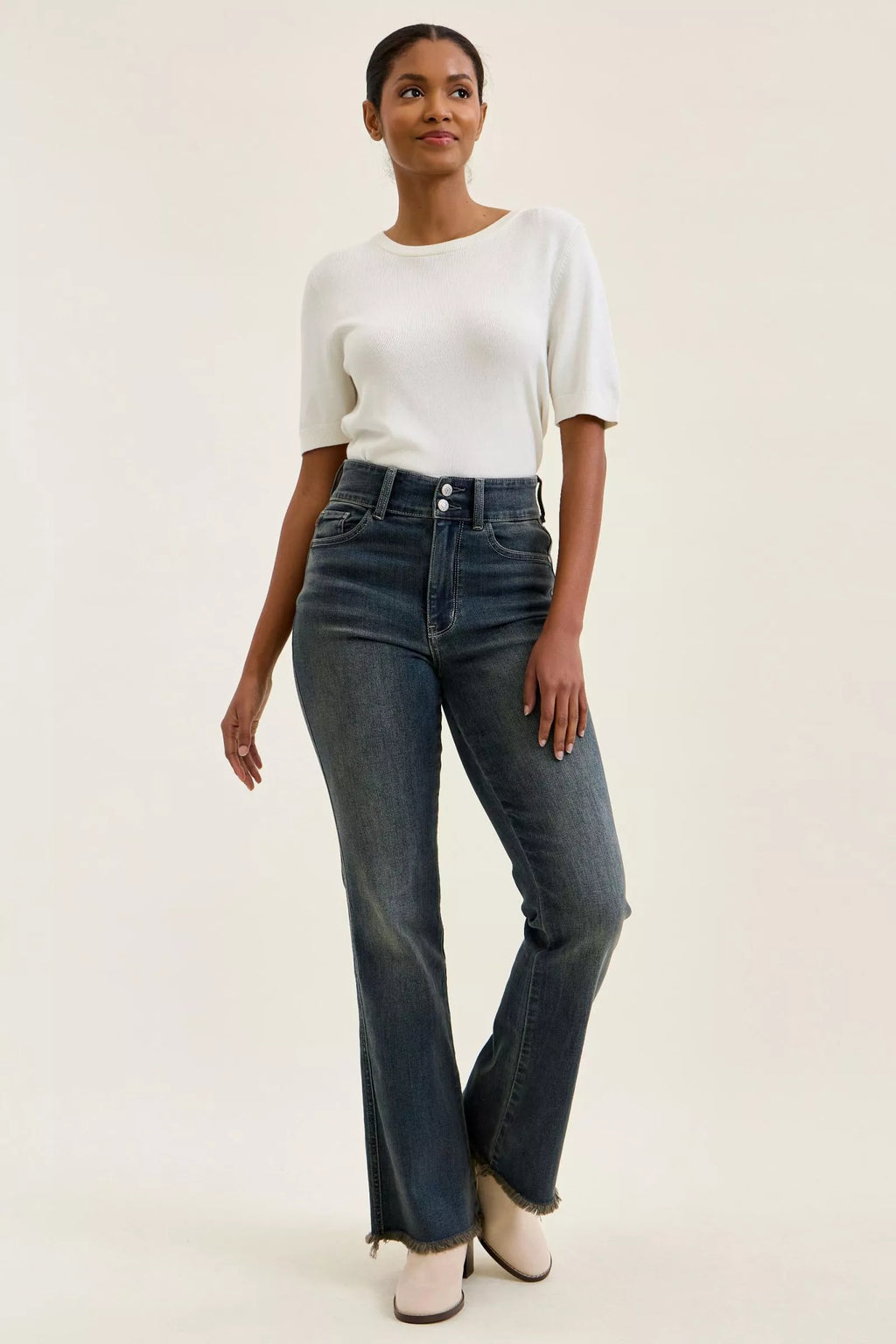 Judy Blue High Waist Double Button Vintage Grey Cast Daisy Bootcut Denim Jeans 82734