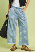 Umgee Denim Paisley Wide-Leg Pants LT. DENIM