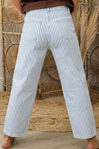 Khaki Stripe Casual Barrel Jeans