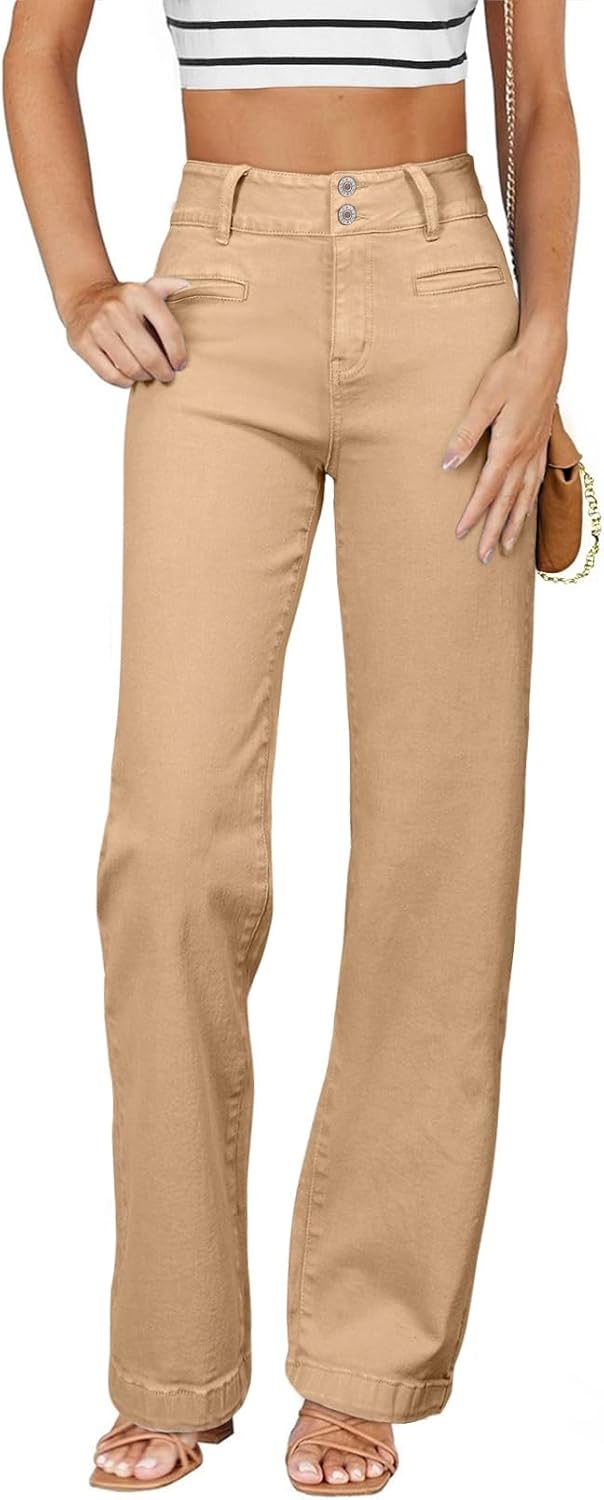 Sidefeel Women's Jeans High Waisted Straight Leg Stretchy Jeans Trendy Loose Wide Leg Zimbaplatinum Denim Pants with Pockets