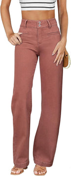 Sidefeel Women's Jeans High Waisted Straight Leg Stretchy Jeans Trendy Loose Wide Leg Zimbaplatinum Denim Pants with Pockets