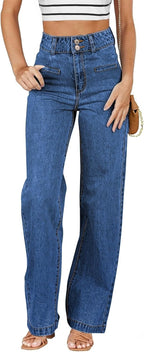 Sidefeel Women's Jeans High Waisted Straight Leg Stretchy Jeans Trendy Loose Wide Leg Zimbaplatinum Denim Pants with Pockets