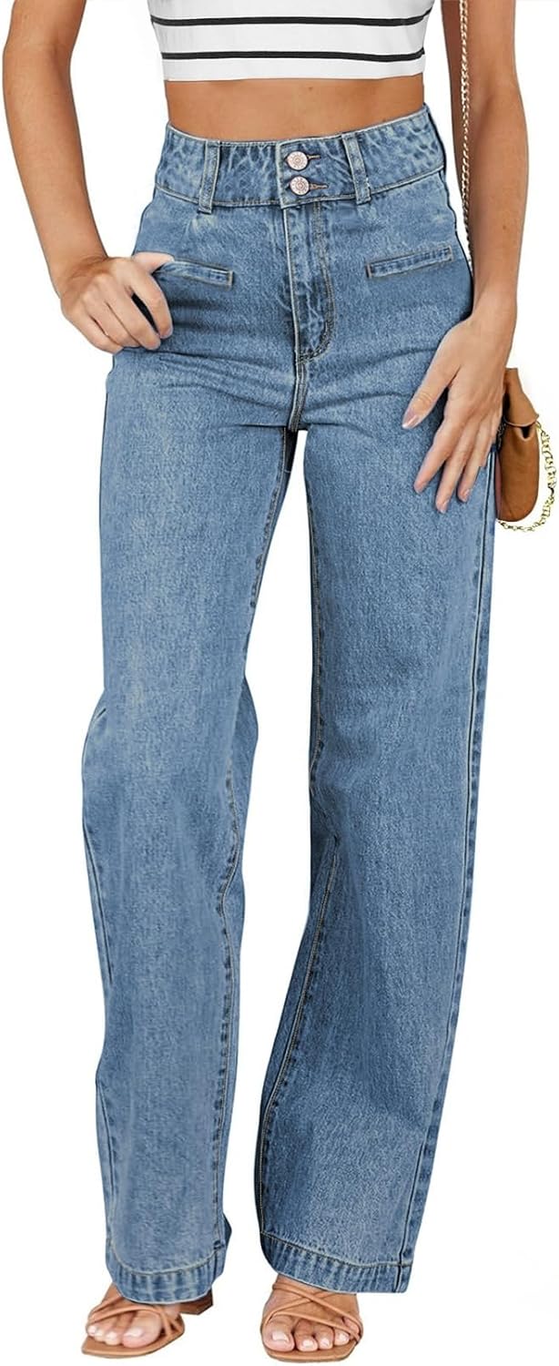 Sidefeel Women's Jeans High Waisted Straight Leg Stretchy Jeans Trendy Loose Wide Leg Zimbaplatinum Denim Pants with Pockets