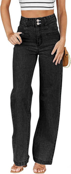 Sidefeel Women's Jeans High Waisted Straight Leg Stretchy Jeans Trendy Loose Wide Leg Zimbaplatinum Denim Pants with Pockets