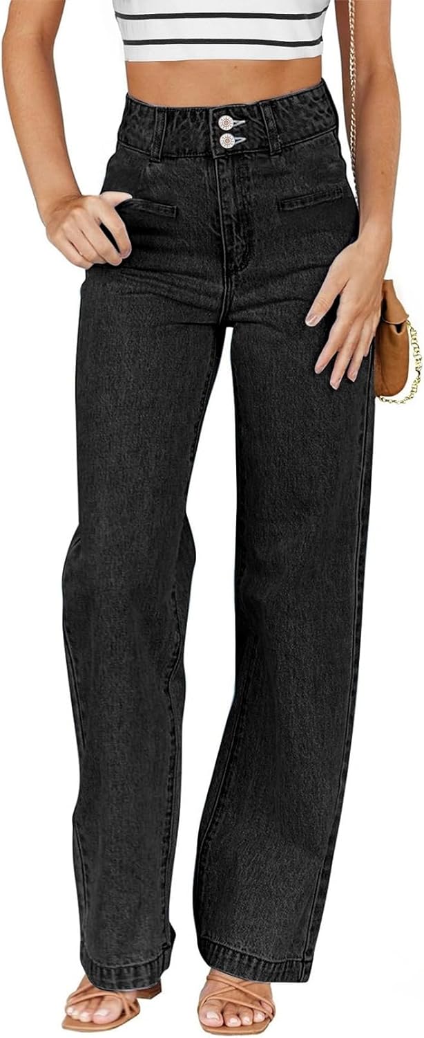 Sidefeel Women's Jeans High Waisted Straight Leg Stretchy Jeans Trendy Loose Wide Leg Zimbaplatinum Denim Pants with Pockets