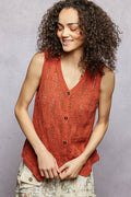 POL Button Down Sleeveless V-Neck Sweater Vest GINGER One Size