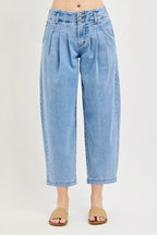 Risen High Rise Cropped Barrel Pleated Jeans PGC21760