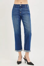 RISEN Slouchy Cropped Boyfriend Jeans with Cuffed Hem