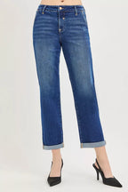 RISEN Slouchy Cropped Boyfriend Jeans with Cuffed Hem