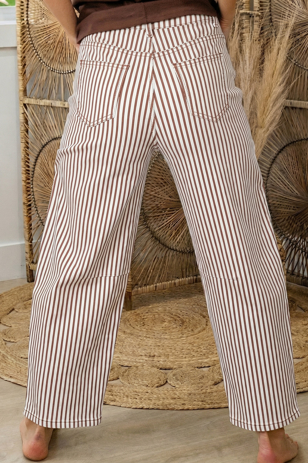 Khaki Stripe Casual Barrel Jeans