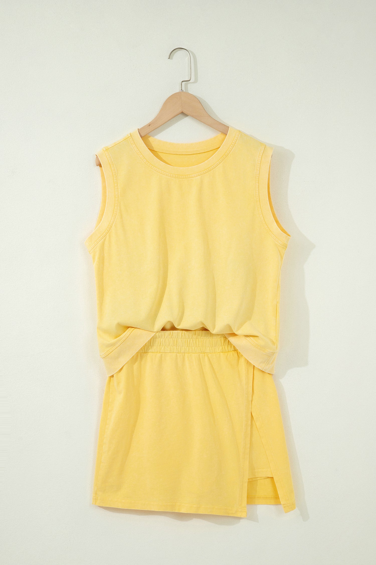 Myosotis 2 Pieces Mineral Wash Cotton Tank Top Lined Split Skort Set