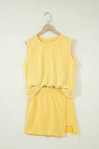 Myosotis 2 Pieces Mineral Wash Cotton Tank Top Lined Split Skort Set