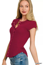 Zenana Double Knit Snap Button Short Sleeve Shirt