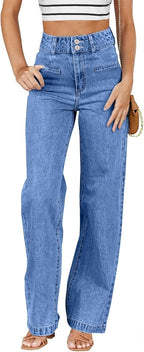 Sidefeel Women's Jeans High Waisted Straight Leg Stretchy Jeans Trendy Loose Wide Leg Zimbaplatinum Denim Pants with Pockets